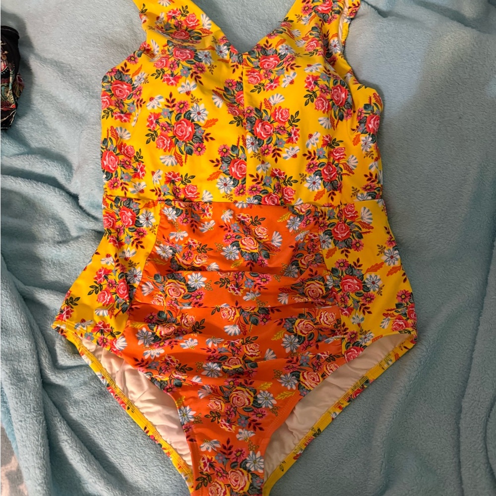Matilda Jane One Piece Swimsuit in Bright Yellow and Orange Floral